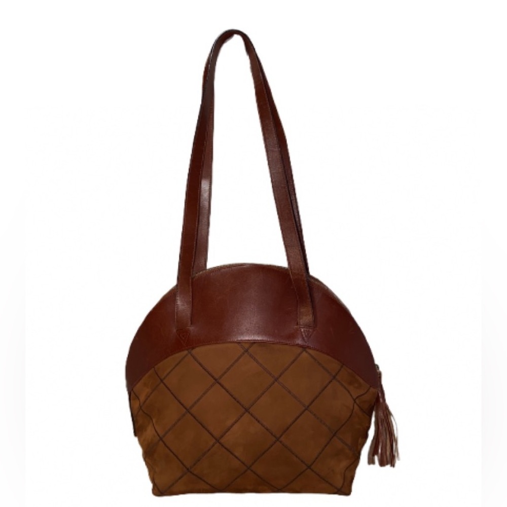 Vintage Salvatore Ferragamo Quilted Suede & Leather Shoulder Bag with COA